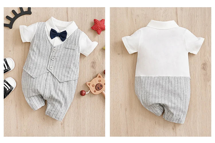 Newborn baby summer gentleman's short-sleeved cotton soft and comfortable one-piece suit Newborn baby summer gentleman's short-s