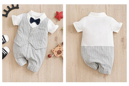 Newborn baby summer gentleman's short-sleeved cotton soft and comfortable one-piece suit Newborn baby summer gentleman's short-s