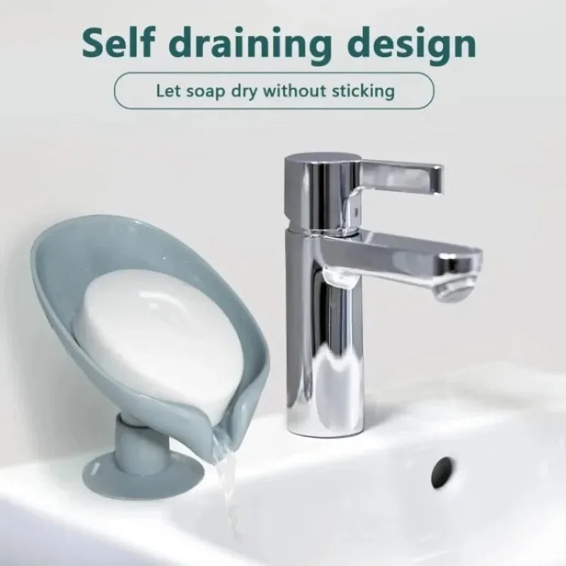 Drain Soap Holder Leaf Shape Soap Box Suction Cup Tray Drying Rack for Shower Sponge Container Kitchen Bathroom Accessories