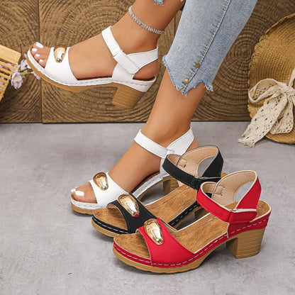 Women's Fashion Sandals 2025 Summer New Coarse Heel Leisure Comfortable Retro Outdoor Beach Cool Pumps Open Toes Elegant Sandals