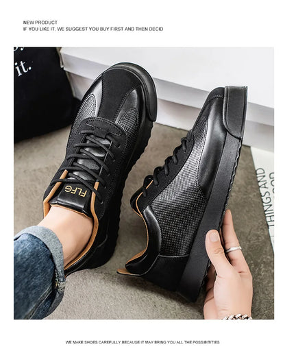 Mens Unique Skate Shoes Platform Comfort Black Casual Sneakers All-Match Thick Sole Design for Urban Street Style Versatile Wear
