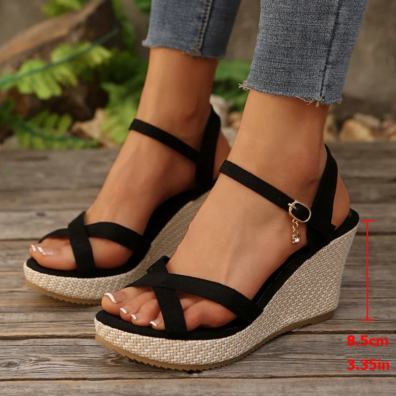 Cross Strap Extreme High Heel Sandals Women Fashion Summer Buckle Platform Sandal Ladies 2025 Anti Slip Wedge Sandals for Woman