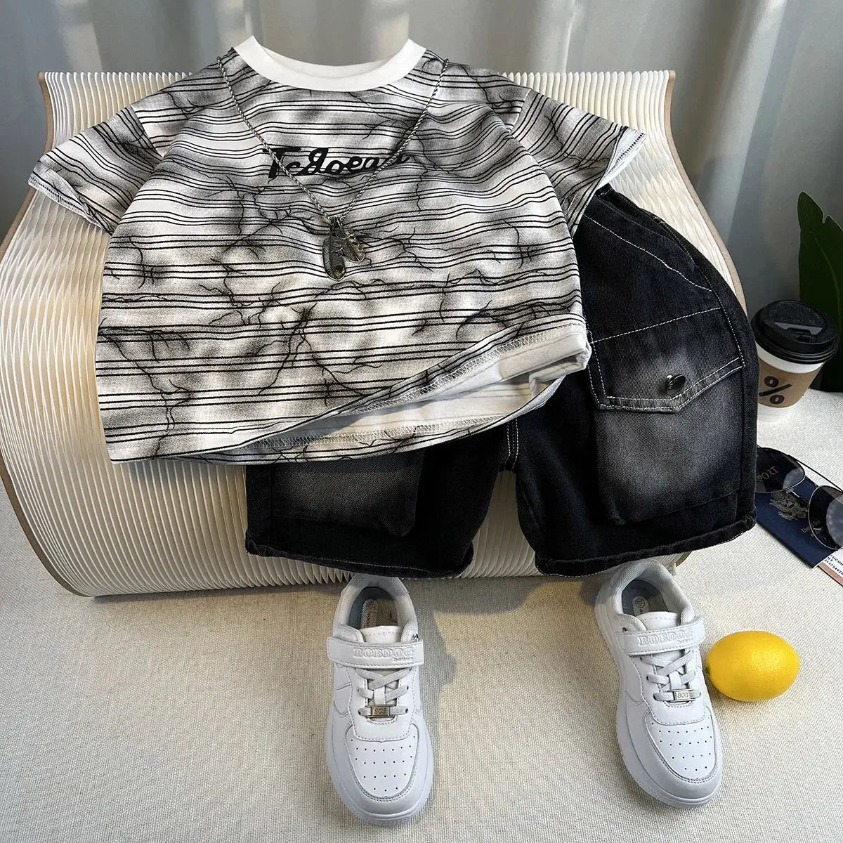Hot Sale Fashion Baby Boy Suit Summer Clothes Short Sleeve T-shirt Short Jeans 2 Piece Set Kids Outfit 2-11Y Children's Costume