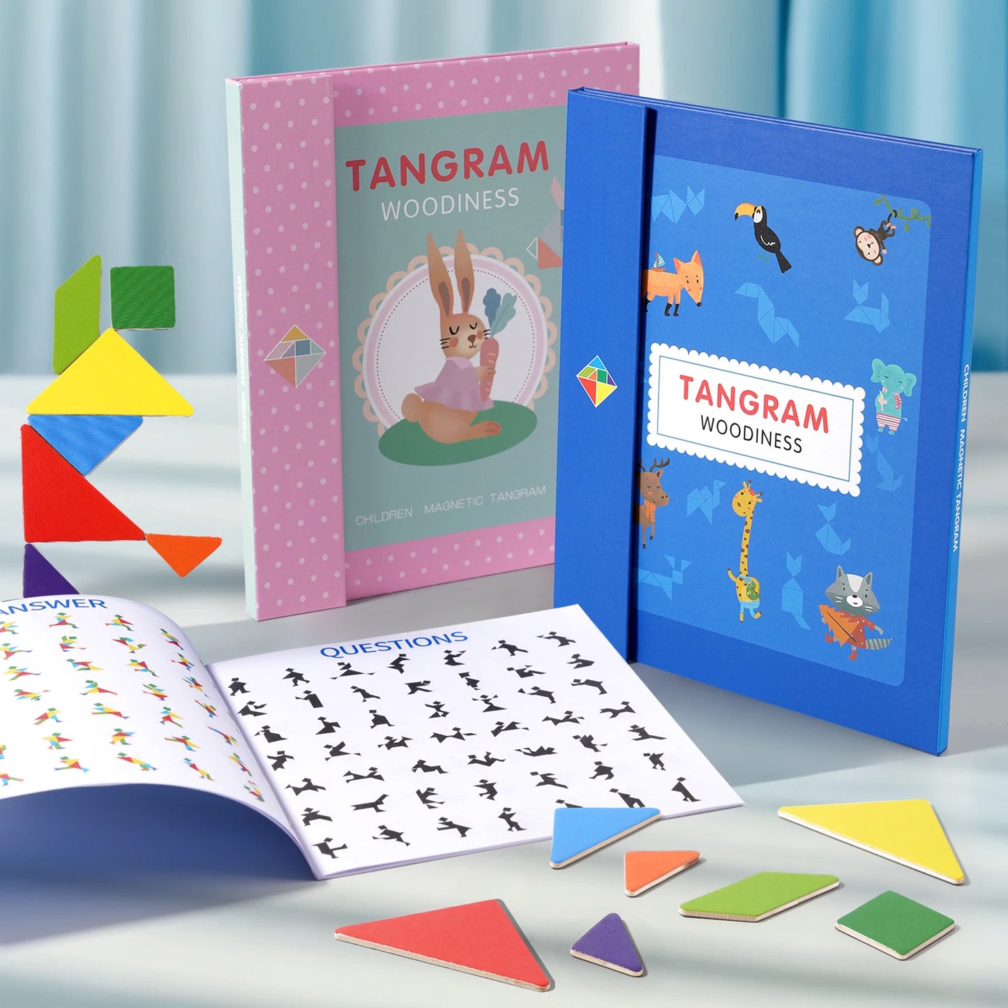 Magnetic Wooden Tangram Block Puzzle Game for Kids - Montessori Educational Intelligence Jigsaw Children's Gift