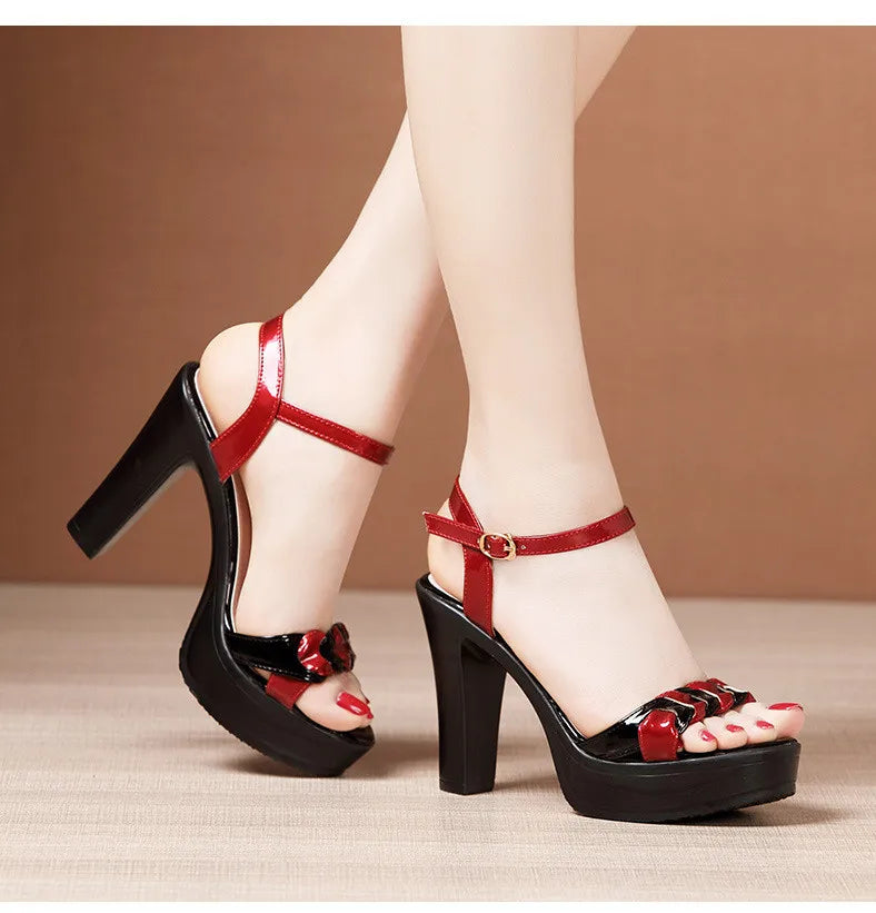 High quality summer leather sandals for women 8cm 10cm high heel 2024 size 32 33 43 platform open toe elegant shoe black white