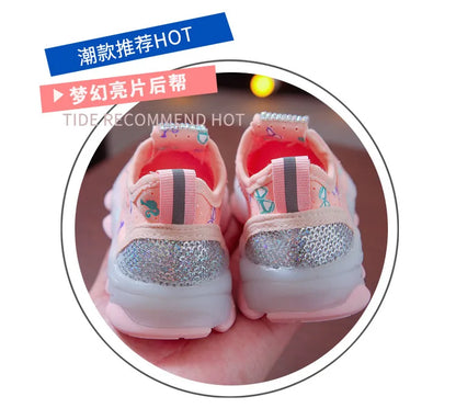 Kid Shoes Children's LED Shining Shoes 2023 Spring New Boys Sports Shoes Girls Elastic Fabric Sequins Casual Shoes Zapatillas