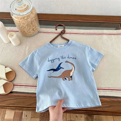 Summer Clothes Short Sleeve Tops Tees Printed Fashion Children's T-shirts Loose Casual Girls Boys Crewneck Casual T Shirt 1-7age