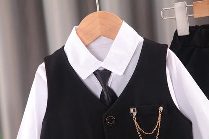 2024 new  boy's solid color children's gentleman suit wear baby chain vest  Tie Shirt three piece formal evening fashion dres