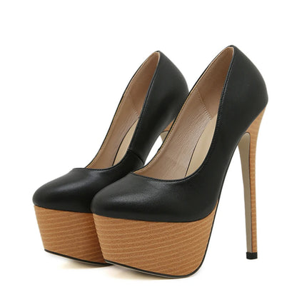 Liyke 2026 New Arrival Woodiness Platform Pumps Women Sexy Slingback Shallow Round Toe 16 CMSuper High Heels Shoes Zapatos Mujer