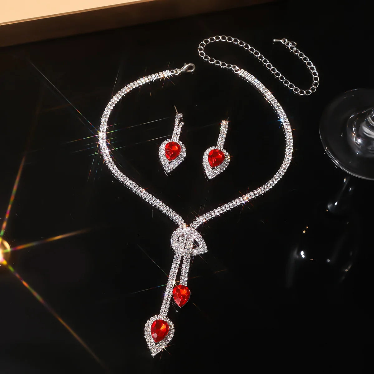 FYUAN Women's Crystal Jewelry Set Sapphire Blue Silver Color Water Drop Necklace Earrings Wedding Party Festival Wear
