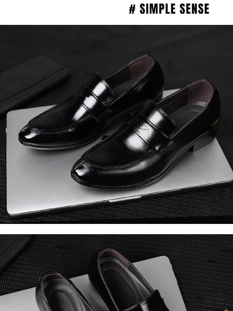 Men's Shoes Loafers Dress Man British Casual Single Leather Small Square Toe Mens Genuine Shoe Formal Black Elegant Good Quality