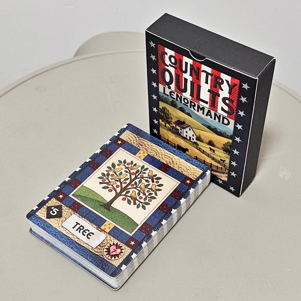 Country Quilts Lenormand Deck, 9*6cm 36-Card Folk Art Divination Deck with Rustic Quilt Pattern on Double-embossed Cardstock