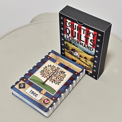 Country Quilts Lenormand Deck, 9*6cm 36-Card Folk Art Divination Deck with Rustic Quilt Pattern on Double-embossed Cardstock