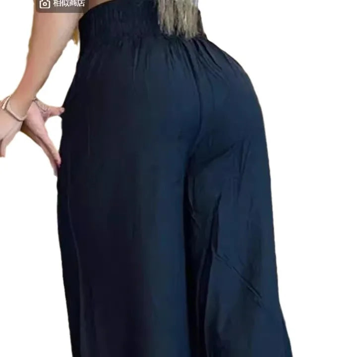 Wide Leg Pants Women Capris Loose Flare Pant Pockets Solid Basics Casual Spliced High Waist Trousers Streetwear Summer 2025