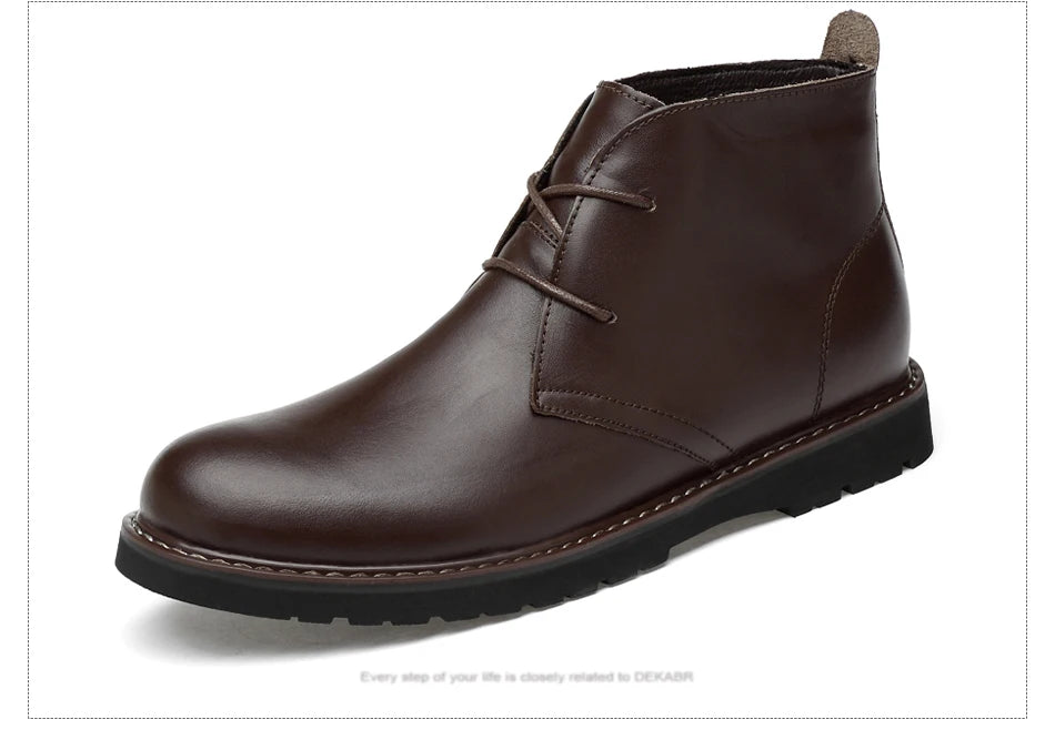 DEKABR Autumn Winter Warm Fur Ankle Boots Business Genuine Leather Mens Boots New Comfortable Soft Handmade Plus Size 48