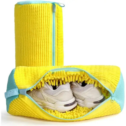 Fluffy Fiber Shoe Washing Bag 360° Surround Cleaning Reusable Durable Machine-Washable Laundry Bag with Zipper Closure (1pc)