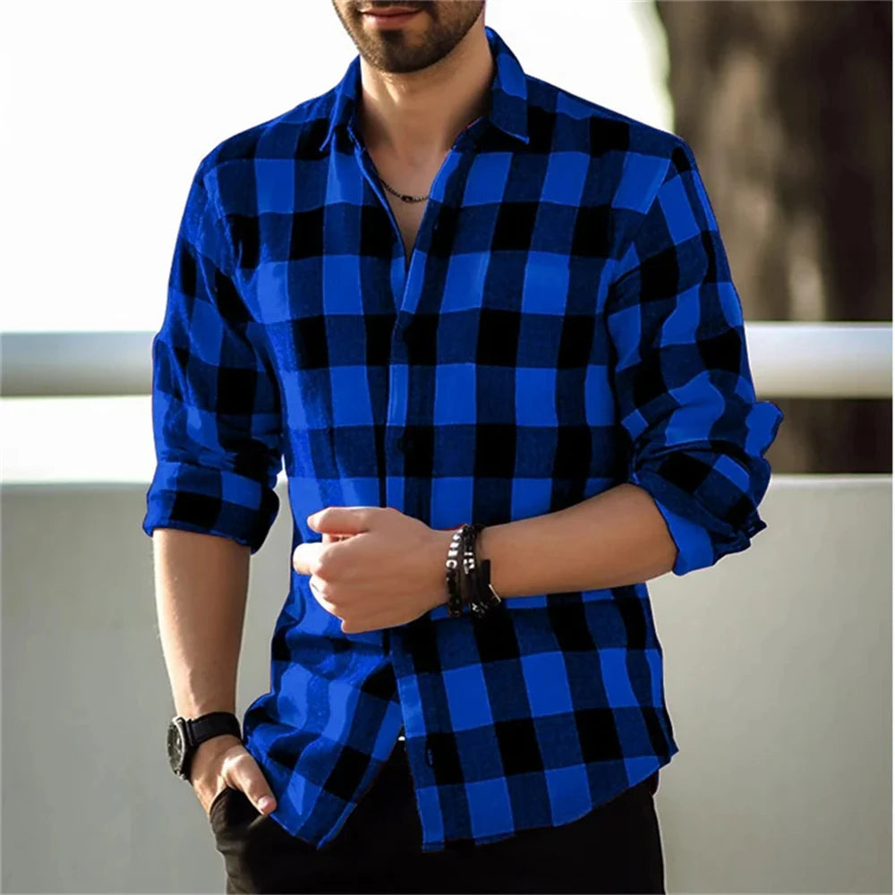 Men's long-sleeved shirt printed shirt plaid casual comfortable handsome commuter large size men's clothing XS-6XL