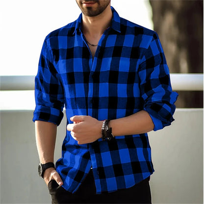 Men's long-sleeved shirt printed shirt plaid casual comfortable handsome commuter large size men's clothing XS-6XL