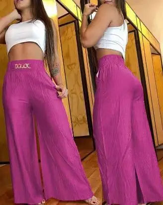 Wide Leg Pants Women Capris Loose Flare Pant Pockets Solid Basics Casual Spliced High Waist Trousers Streetwear Summer 2025
