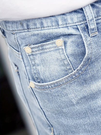 Autumn New Men's Stretch Jeans European American Fashion Casual Vintage Washing Feet Elasticity Denim Trousers Male