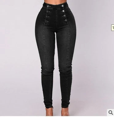 Denim Pencil Pants Women Vintage Jeans High Waist Washed Double Breasted Pockets Basics Ankle Length Trousers 2025 Streetwear