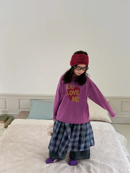 Children's Hoodie 2025 Autumn Girls' Korean Version Long Sleeved Letter Inner with Children's Round Neck Casual Loose Top