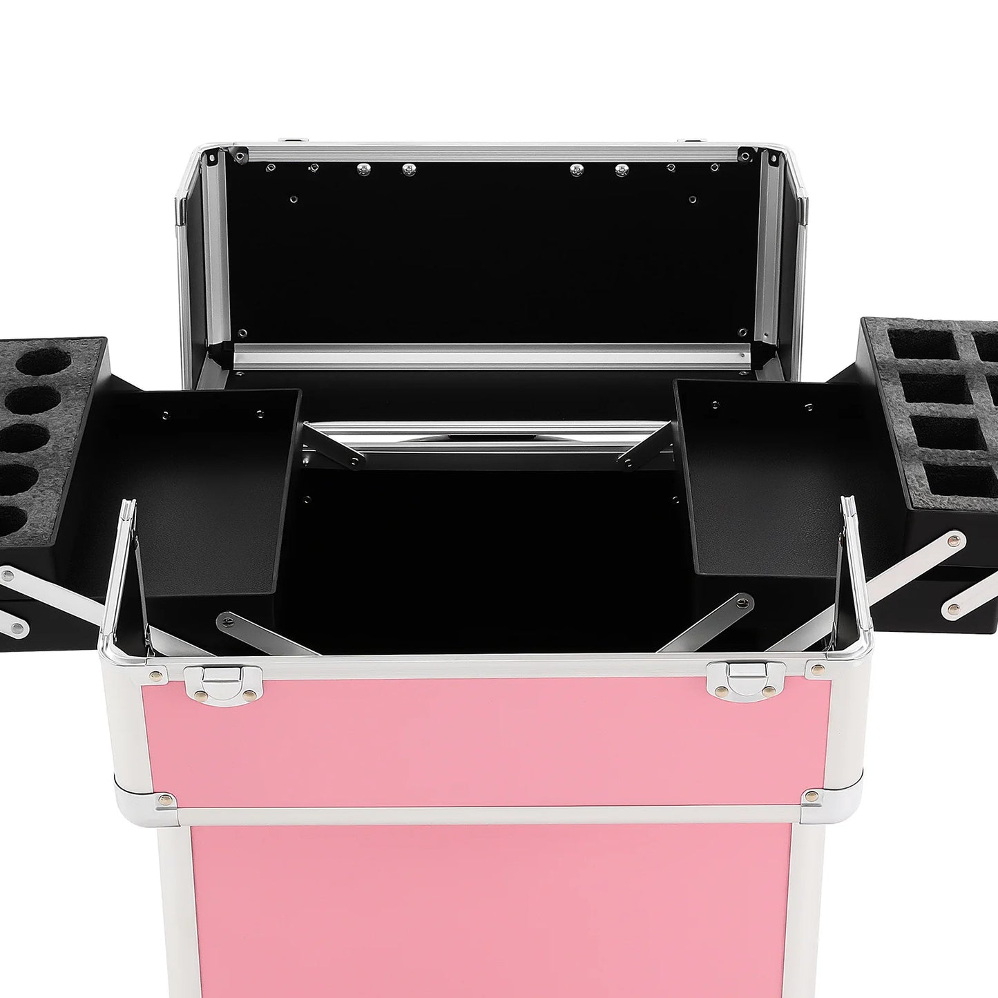 Rolling Makeup Train Case,Cosmetic Trolley with Keys,Hairdressing Travel Case,Large Capacity Trolley Makeup Box,Pink/Black