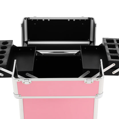 Rolling Makeup Train Case,Cosmetic Trolley with Keys,Hairdressing Travel Case,Large Capacity Trolley Makeup Box,Pink/Black