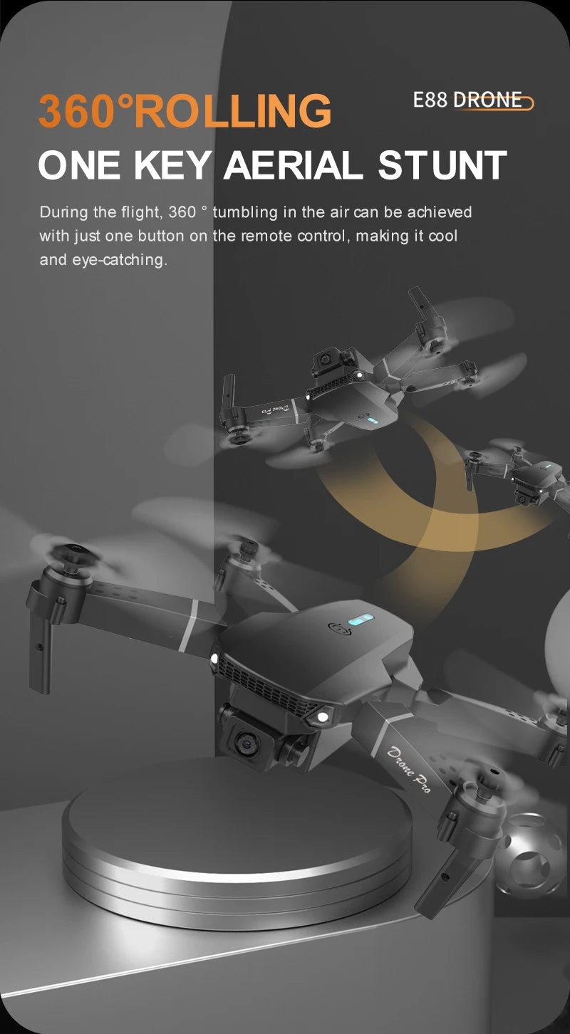 E88 ProIntelligent Folding Drone Supports single/Dual Camera Switching 4KPicture Quality+Wide-angle Shooting WiFiDirect Real-Tim