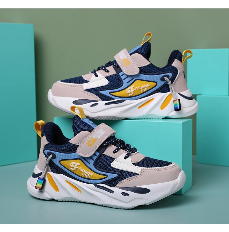 Kid Sneakers Sport Shoes for Boys Fashion Leather Children Breathable Mesh Comfort Shoes Casual Walking Outdoor Running Shoes