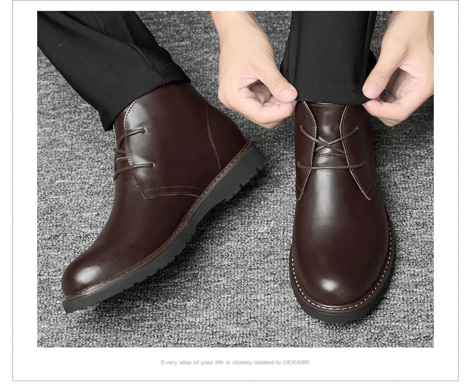 DEKABR Autumn Winter Warm Fur Ankle Boots Business Genuine Leather Mens Boots New Comfortable Soft Handmade Plus Size 48