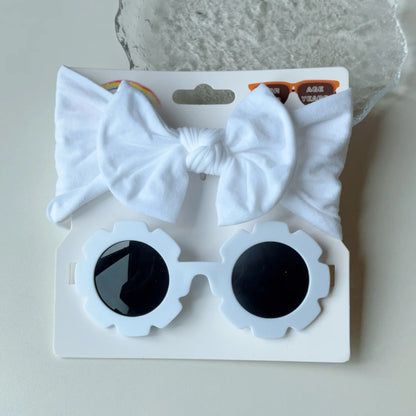 2 Pcs/Set New Children Cute Solid Bowknot Wide Hairbands Heart Sunglasses Hair Bands Baby Kids Headwear Girls Hair Accessories