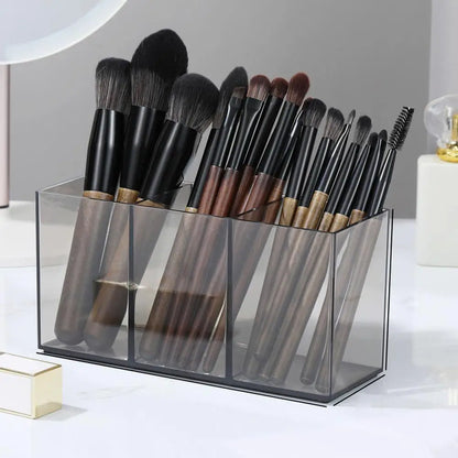 Transparent Acrylic Storage Box 3 Grid Makeup Box Desktop Organizer Makeup Brush Lipstick Rack Stationery Pen Storage Case