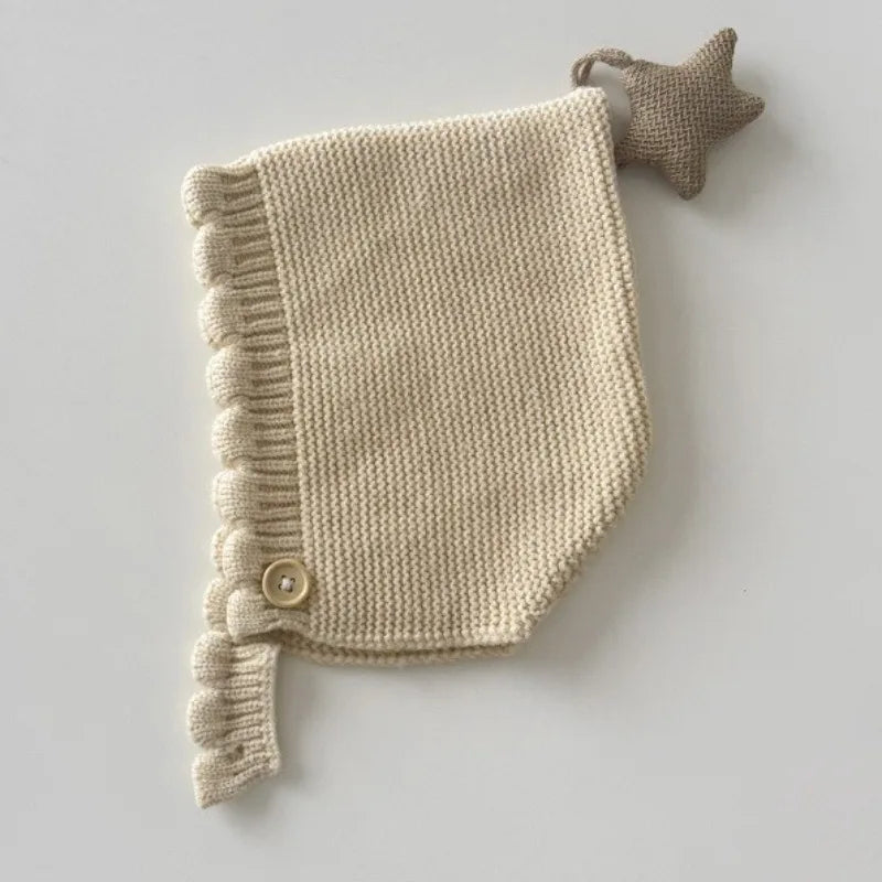 0-3Years Winter Korean Baby Solid Woolen Hat New Star Knitted Warm Cute Ear Protecting Hat Versatile Infant Newborns Cotton Cap