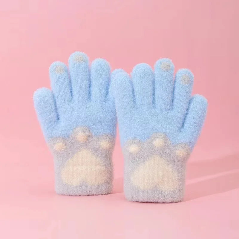 1 Pair Cute Furry Kitten Glove for Kids Boy Girl Fashion Cartoon Cat Paw Children Glove Autumn Winter Thicken Plush Glove