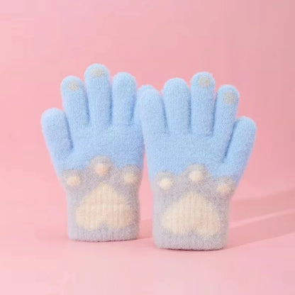 1 Pair Cute Furry Kitten Glove for Kids Boy Girl Fashion Cartoon Cat Paw Children Glove Autumn Winter Thicken Plush Glove