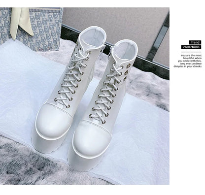 Female Boots Boots For Women Autumn Platform White Black Chunky Super High Heels Ankle High Quality Shoes Woman 2023 Brand New
