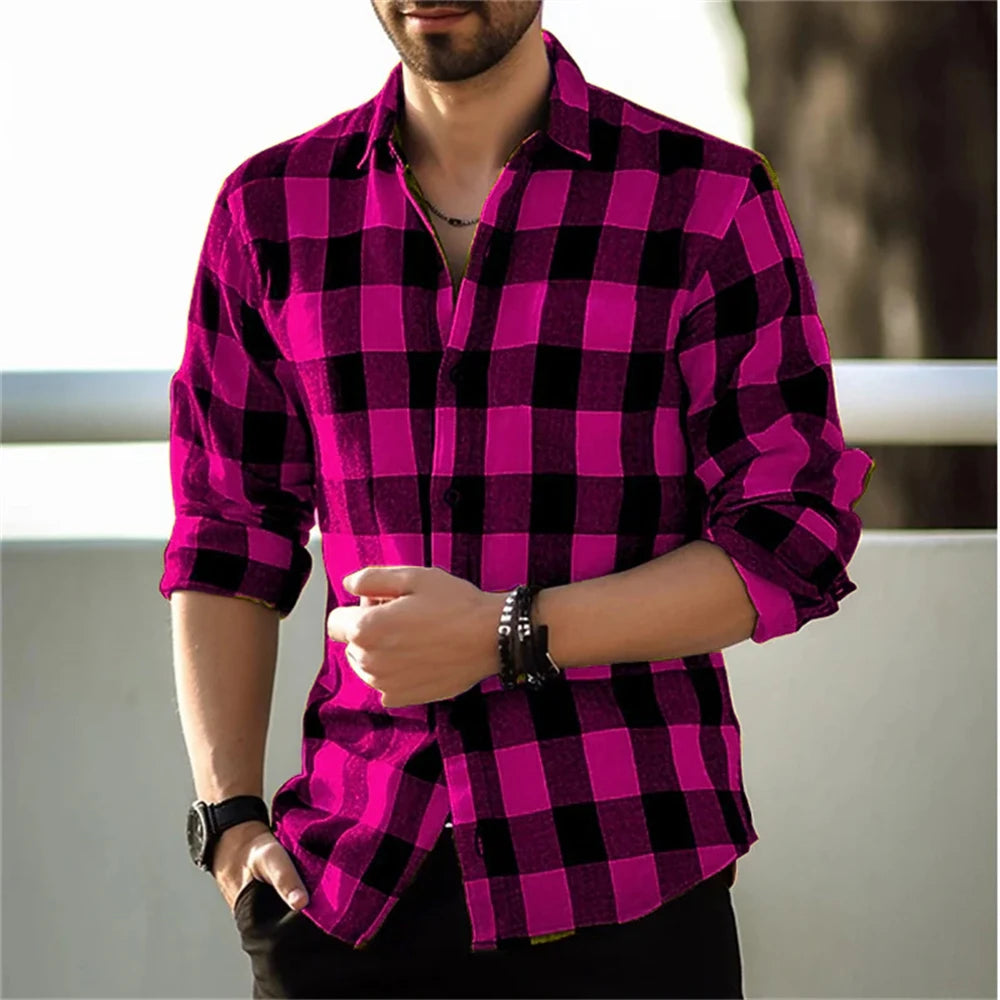 Men's long-sleeved shirt printed shirt plaid casual comfortable handsome commuter large size men's clothing XS-6XL