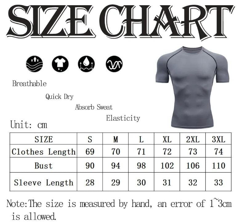 Men's compression running T-shirt fitness tight short sleeved T-shirt training jogging shirt gym sportswear quick drying