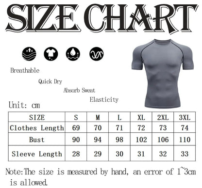 Men's compression running T-shirt fitness tight short sleeved T-shirt training jogging shirt gym sportswear quick drying