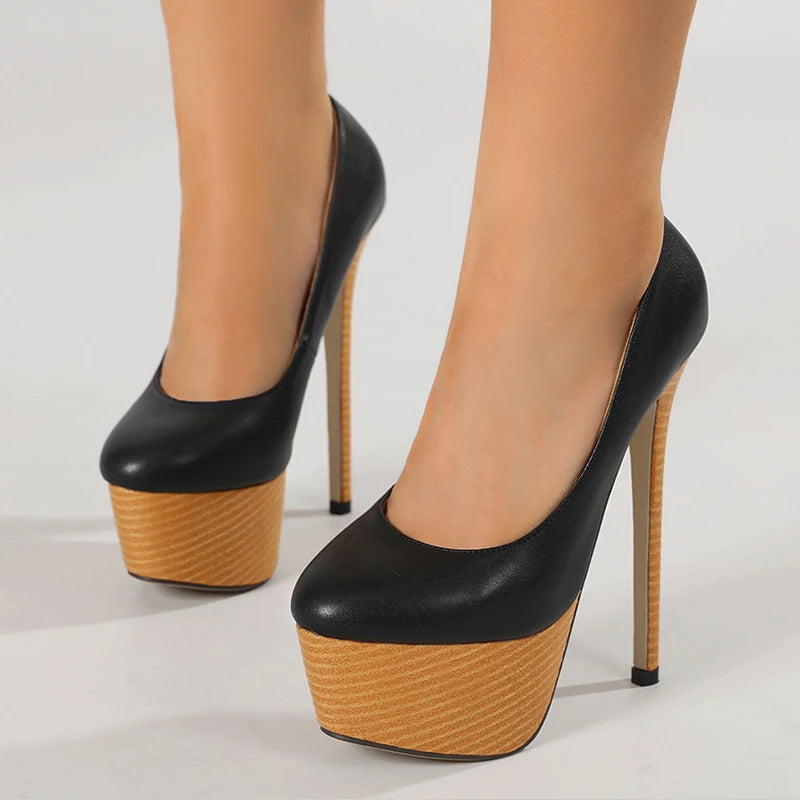 Liyke 2026 New Arrival Woodiness Platform Pumps Women Sexy Slingback Shallow Round Toe 16 CMSuper High Heels Shoes Zapatos Mujer