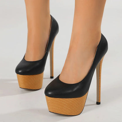 Liyke 2026 New Arrival Woodiness Platform Pumps Women Sexy Slingback Shallow Round Toe 16 CMSuper High Heels Shoes Zapatos Mujer