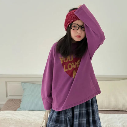 Children's Hoodie 2025 Autumn Girls' Korean Version Long Sleeved Letter Inner with Children's Round Neck Casual Loose Top