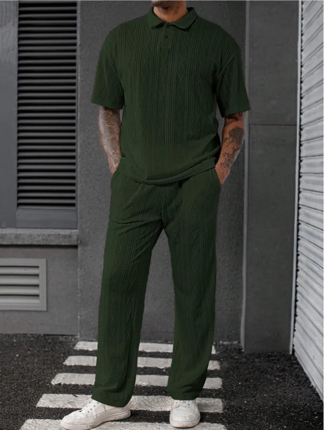 Men's Spring Autumn Seasonal Tie-Dye Patterned Polo Shirt And Pants Set Casual Sporty Holiday Wear Daily  Two-Piece