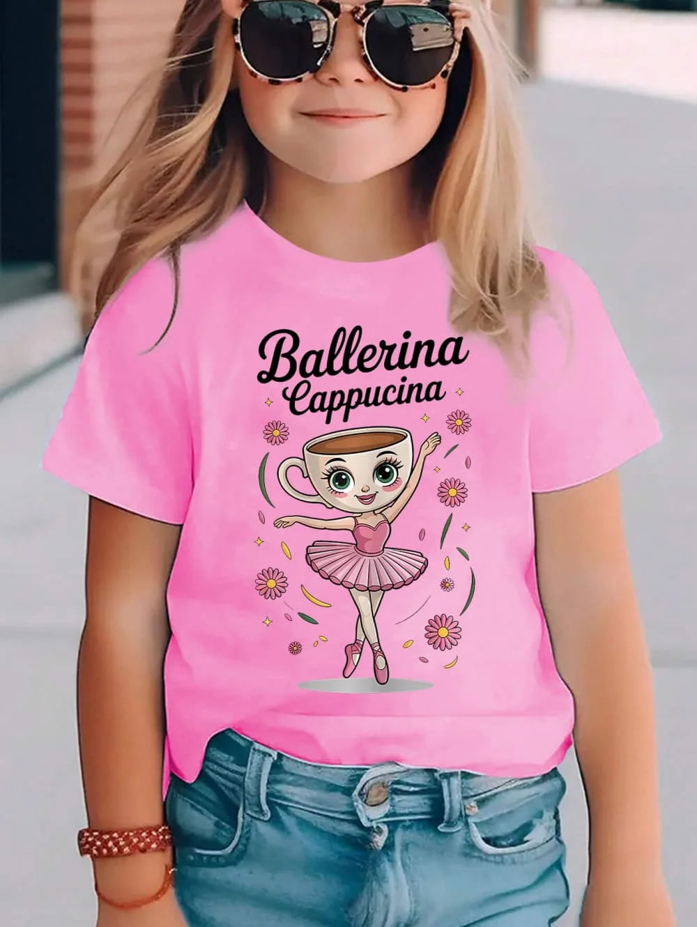 Italian Brainrot Cute Meme T-Shirt for Girls Clothes Ballerina Cappuccino Print Tee Tops Pink Summer Kawaii Outfits Streetwear