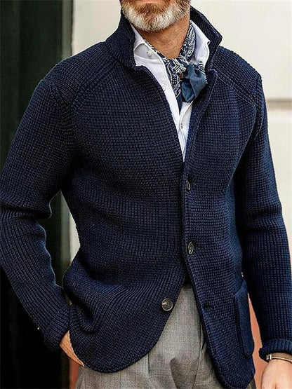 New 2025 Men Stand Collar Knitted Coat Long Sleeve Sweater Cardigan Jacket Solid Thick Warm Knitwear Casual Sweatercoat Blazer