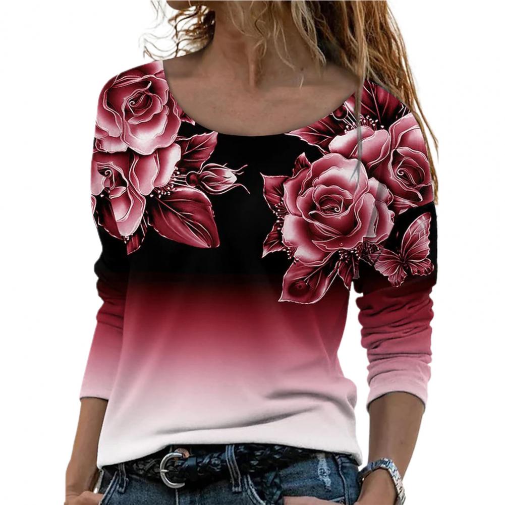 Women Shirt Floral Print Gradient Color All Match Daily Wear Spring Blouse roupas femininas Блузки blusas рубашка женская