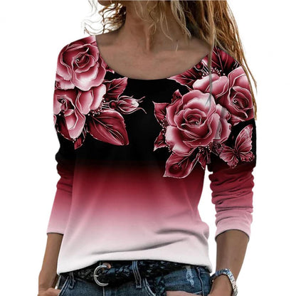 Women Shirt Floral Print Gradient Color All Match Daily Wear Spring Blouse roupas femininas Блузки blusas рубашка женская