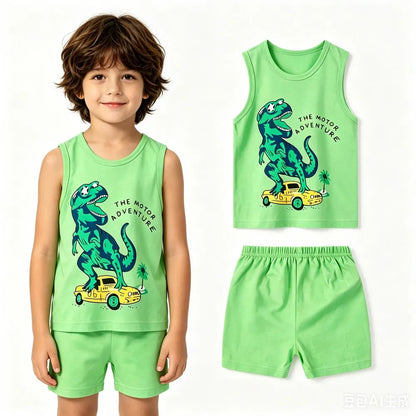 Summer Boys Clothing Sets Children's Sleeveless Cotton Clothes Kids Vest+Shorts 2pcs Boys Outfits Sportwear Cartoon Baby Sets