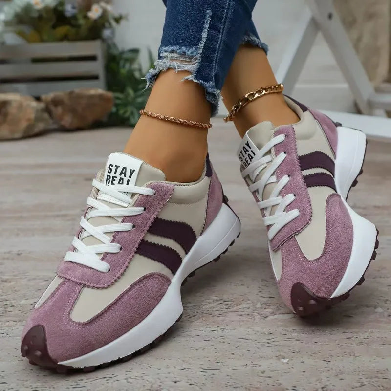 2026 Spring Retro Platform Women's Sneakers Summer Casual Patchwork Leather Sneakers Women's Outdoor Casual Comfort Shoes